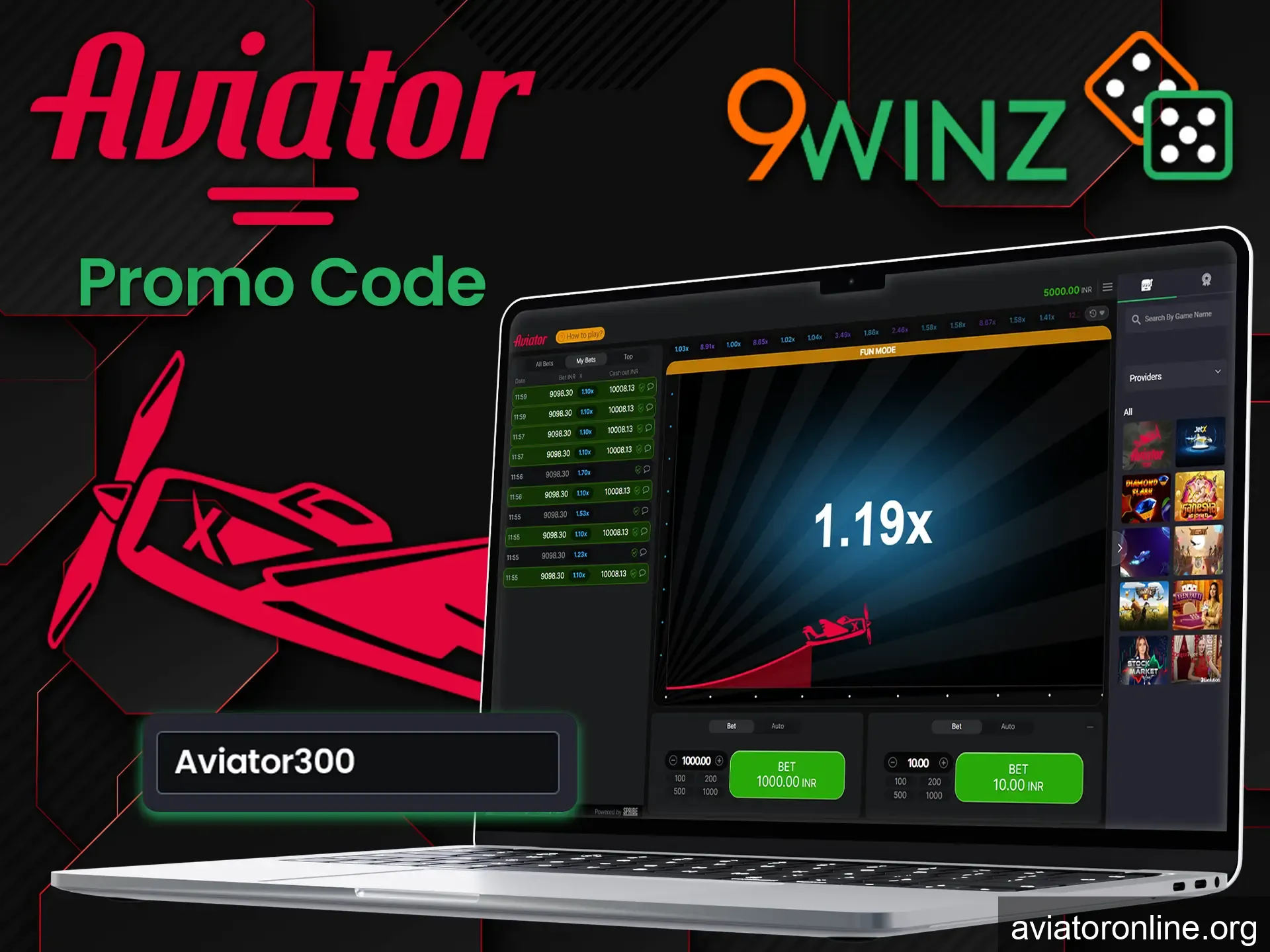 Enter promo code during registration and get extra cash rewards for Aviator crash game.