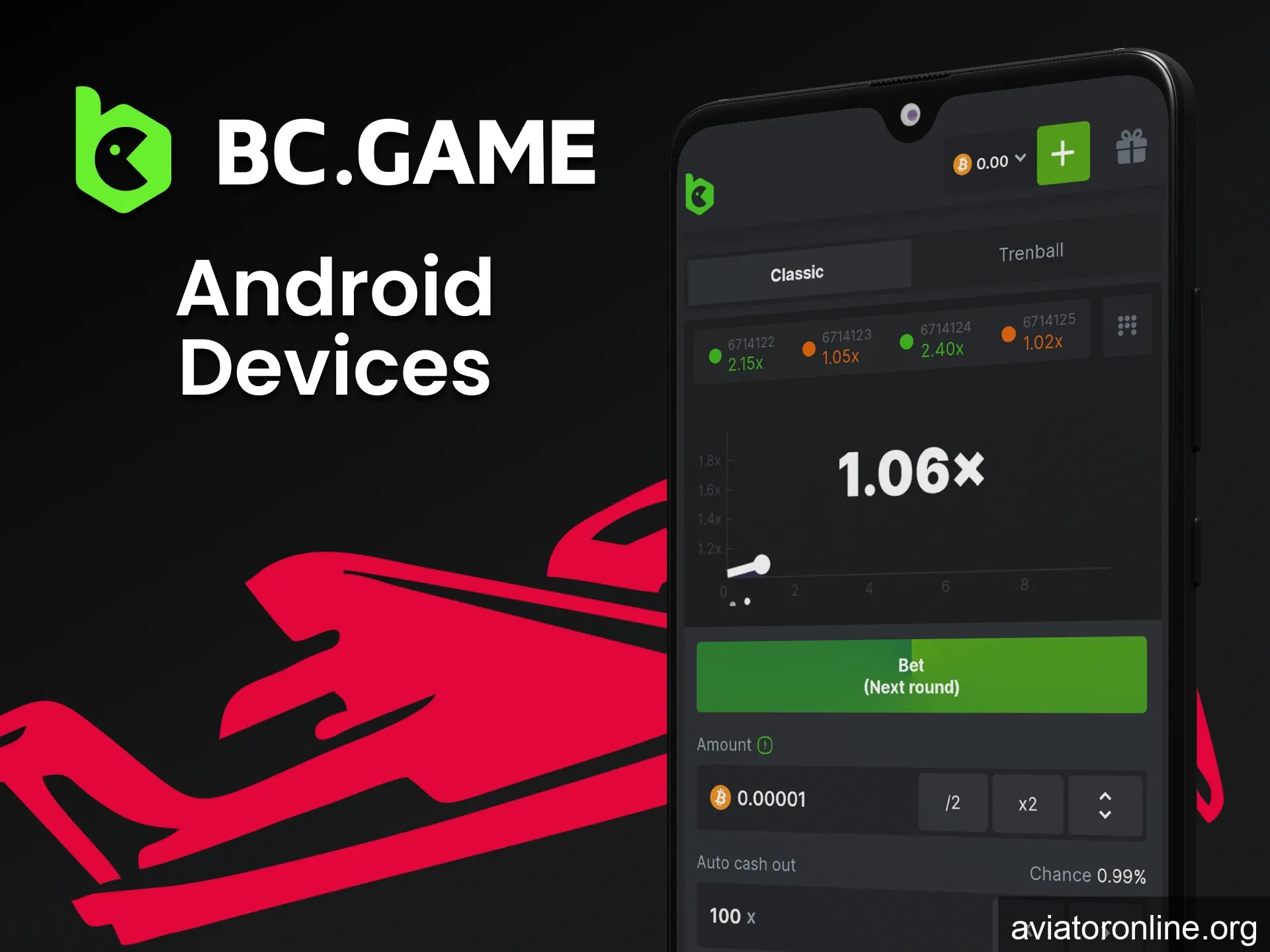 Install the BCGame application to play Aviator on Android.