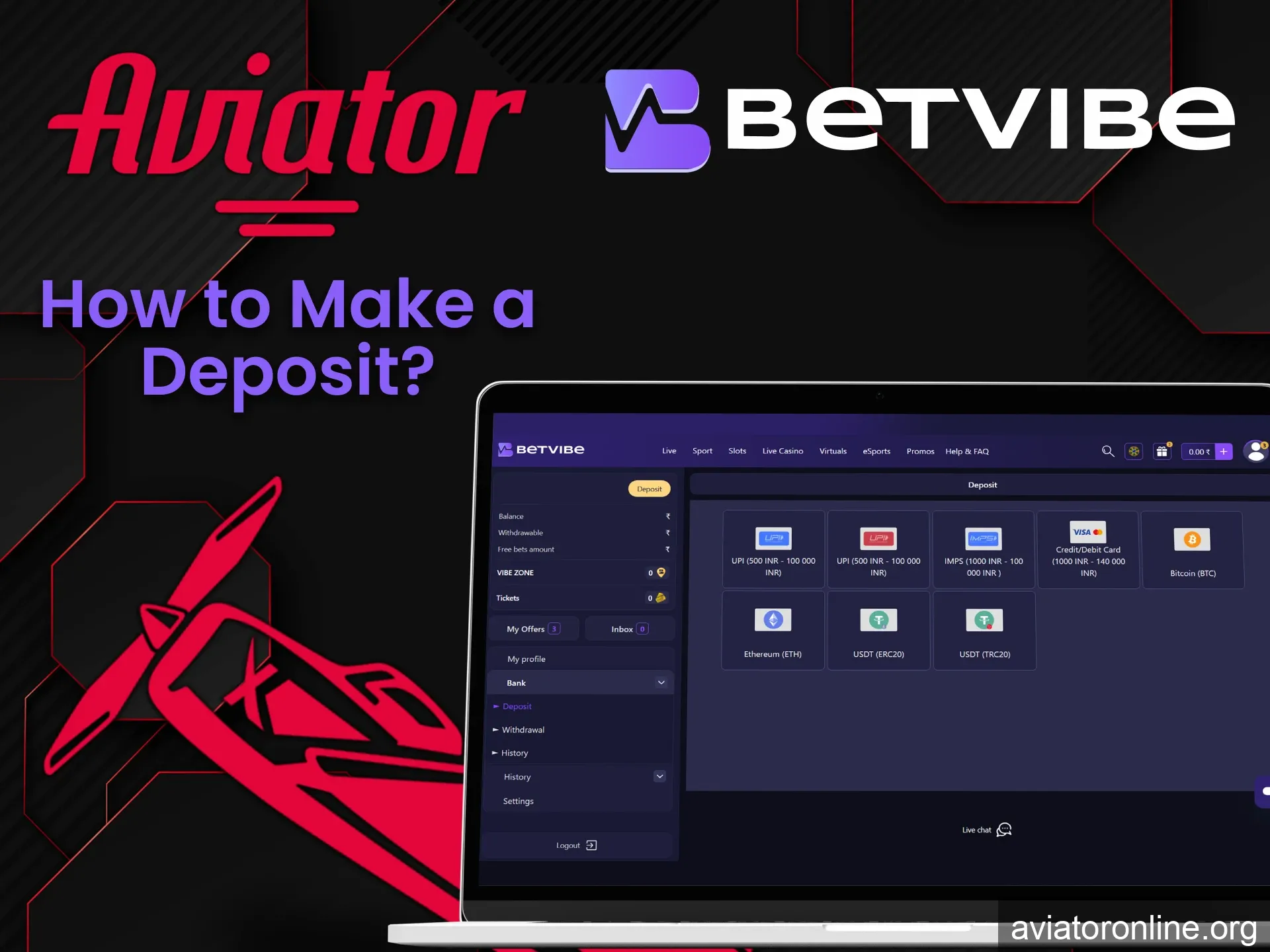 Top up your account for the Aviator game in a convenient way on the BETVIBE website.
