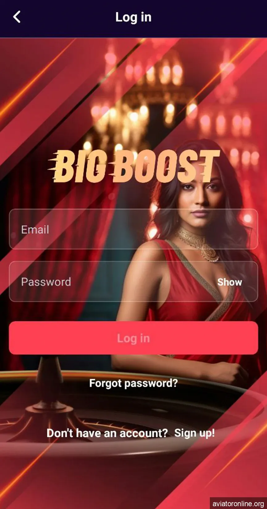 Log in for the Big Boost application for iOS.