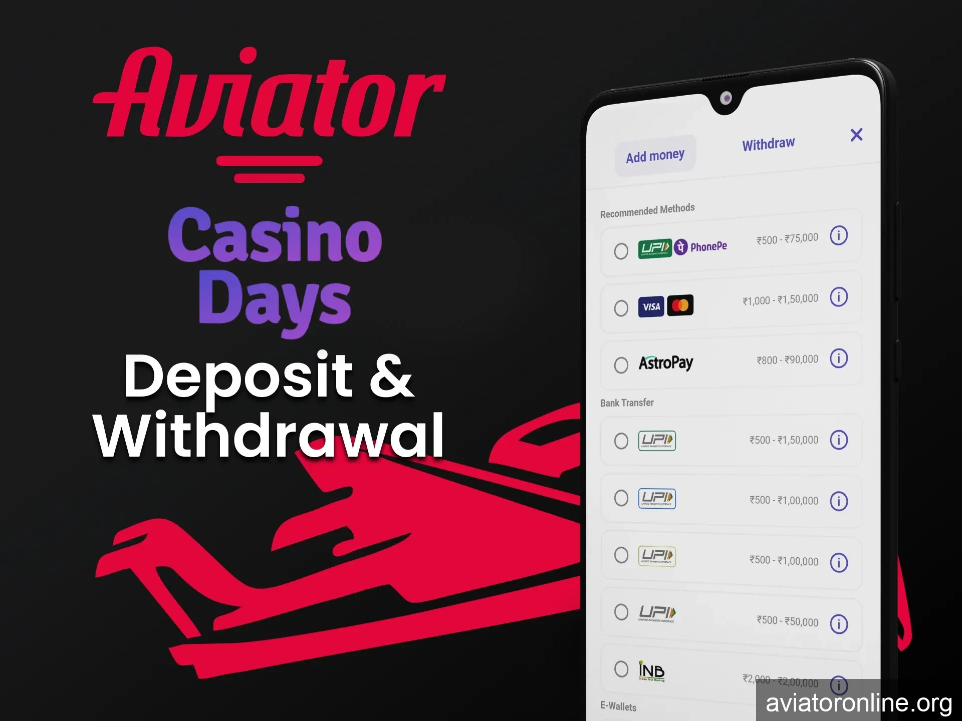 Find out how to deposit and withdraw funds for the Aviator in the Casino Days app.