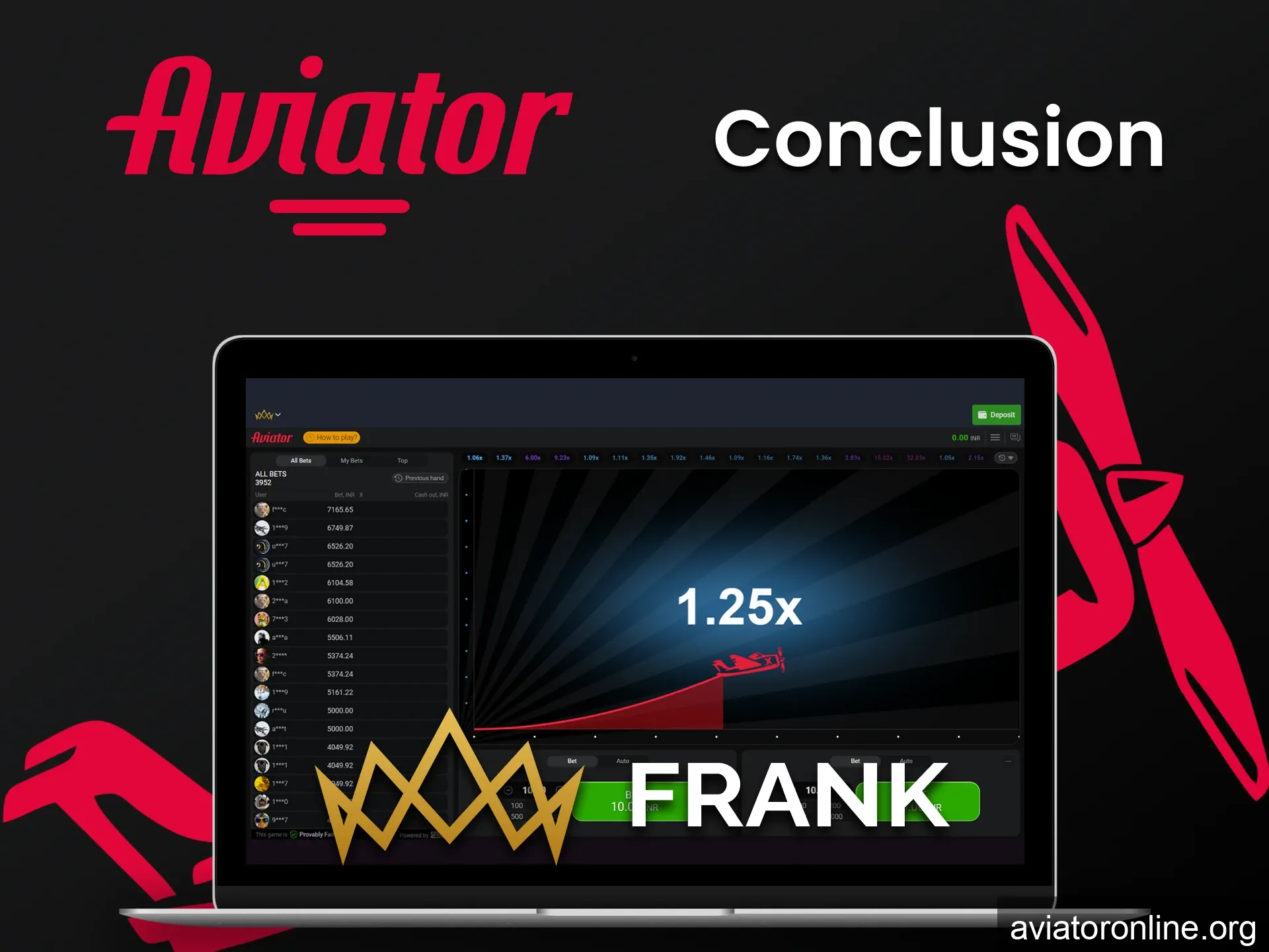 Choose Frank Casino to play Aviator.