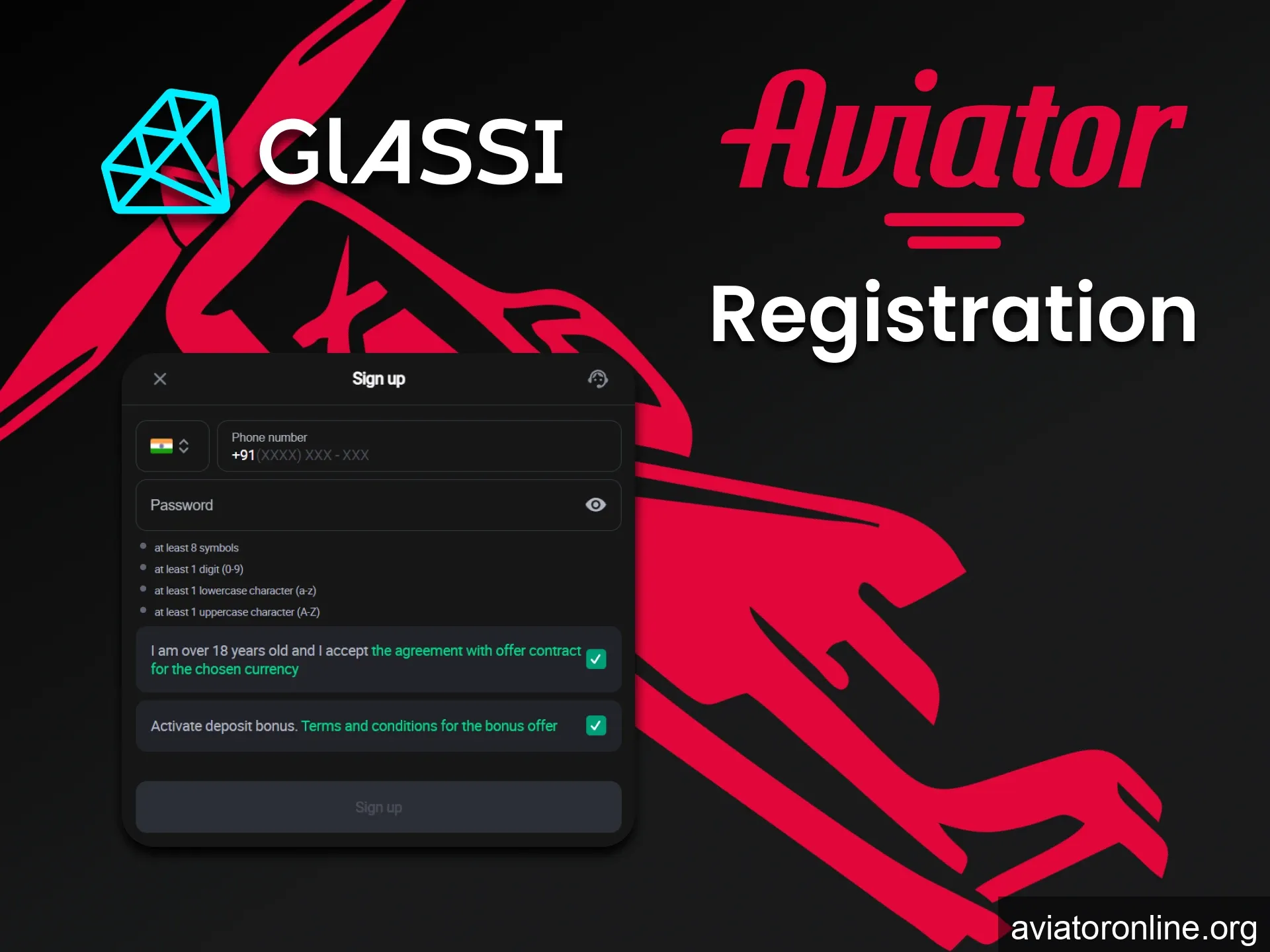 Fill out the registration form to play Aviator at Glassi Casino.