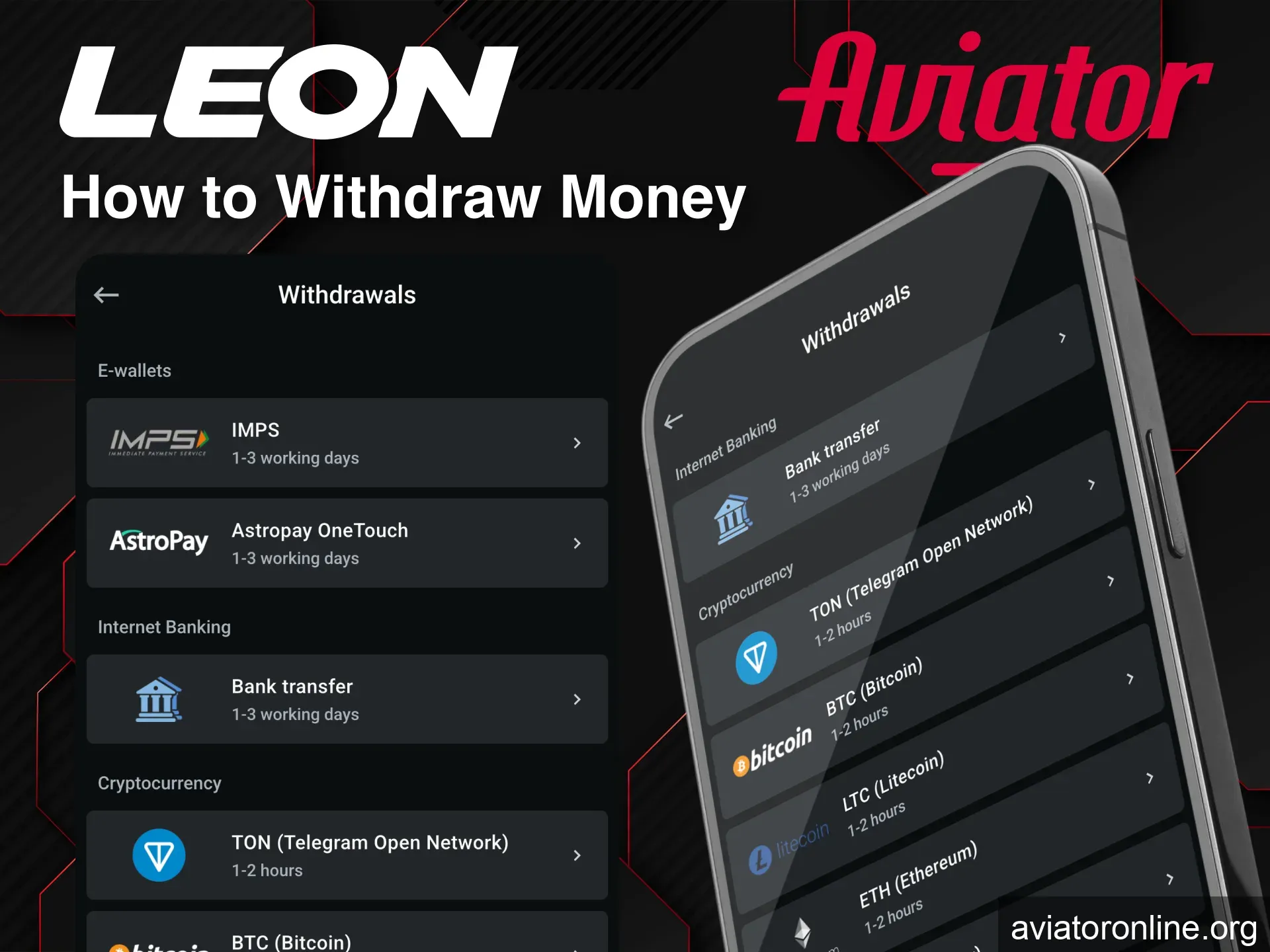 Withdraw winnings from Leon via bank or crypto.